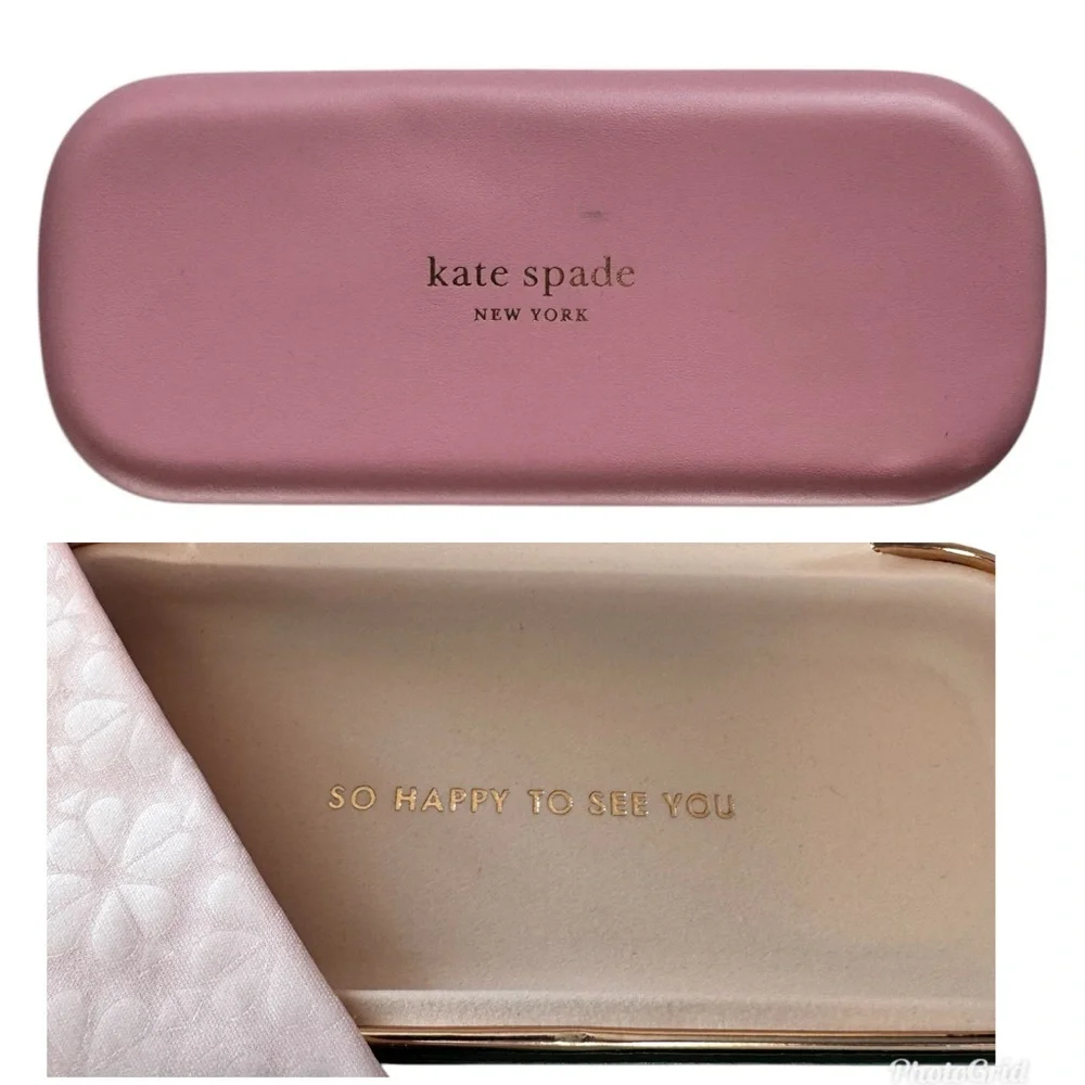 Kate Spade Pink and Green Hard Sunglasses Case with Cleaning Cloth